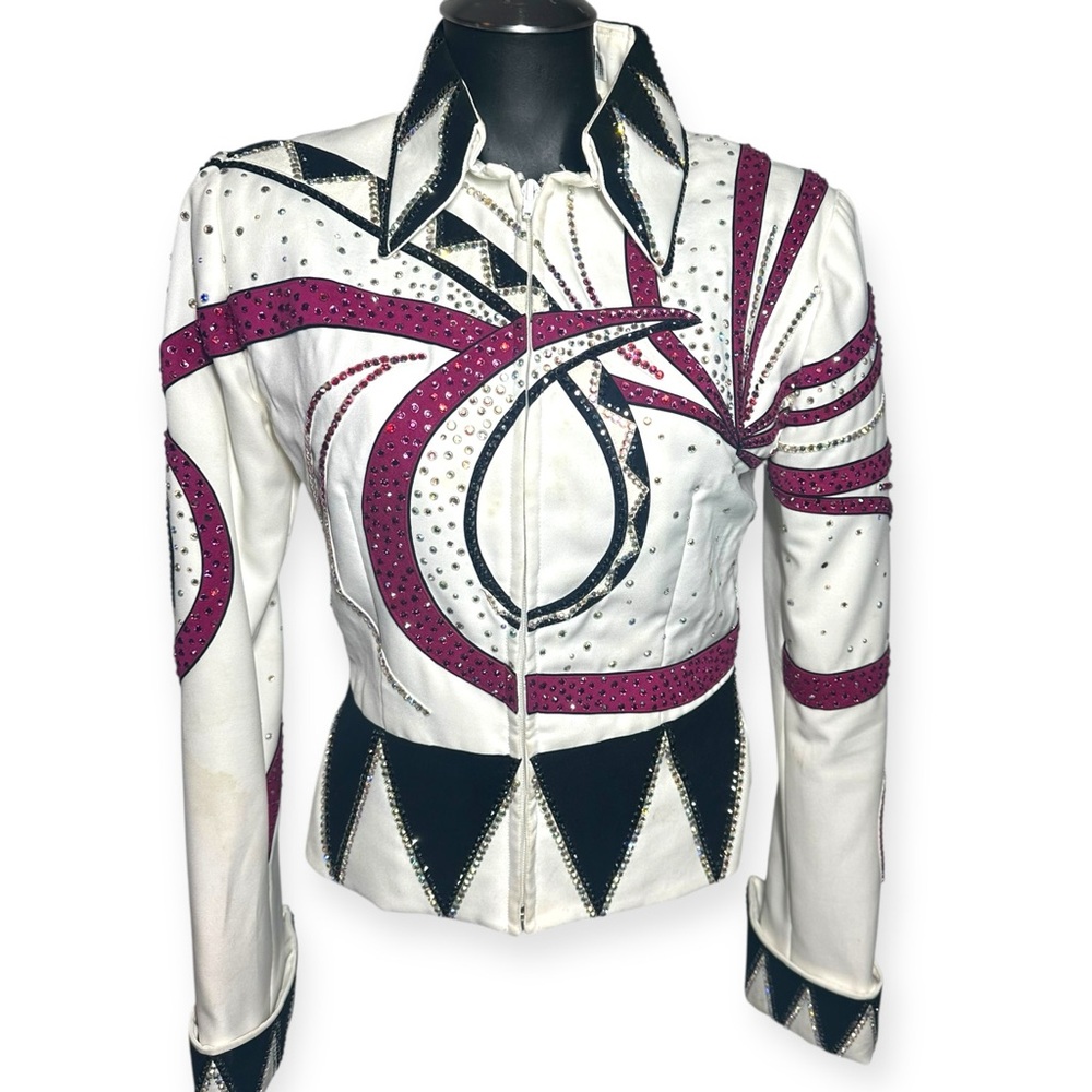 Berry Fit Company Western Horse Show Jacket Small? White Pink Black Crystals